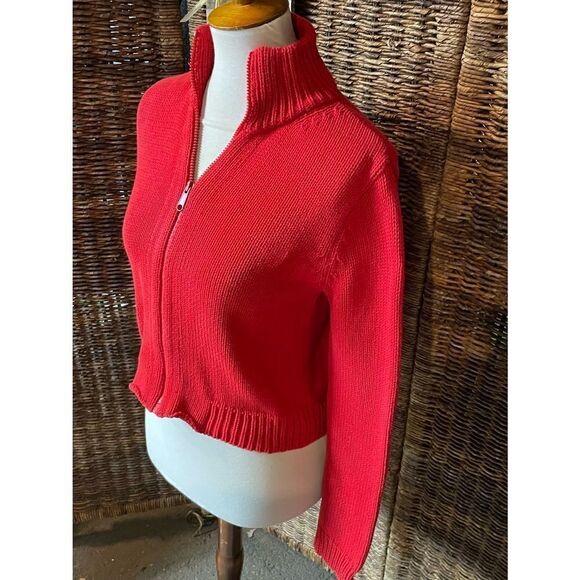 Esprit Vintage (Deadstock) Full Zip Long Sleeve 100% Cotton Mock Collar Red Card - Picture 9 of 11